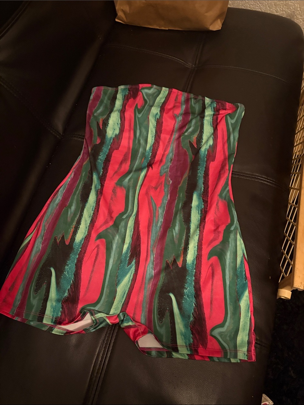 Vibrant Abstract Stripe Strapless Romper - Red & Green